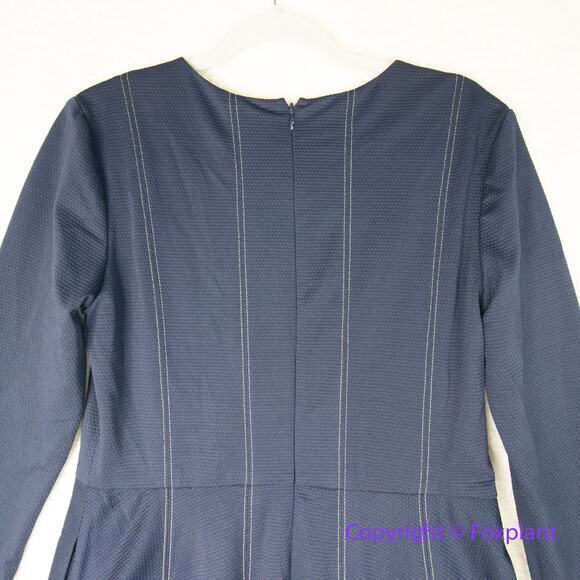 Anthropologie Hutch Pleat Fit & Flare long sleeves‎ Dress Navy Blue, size L - Picture 10 of 16